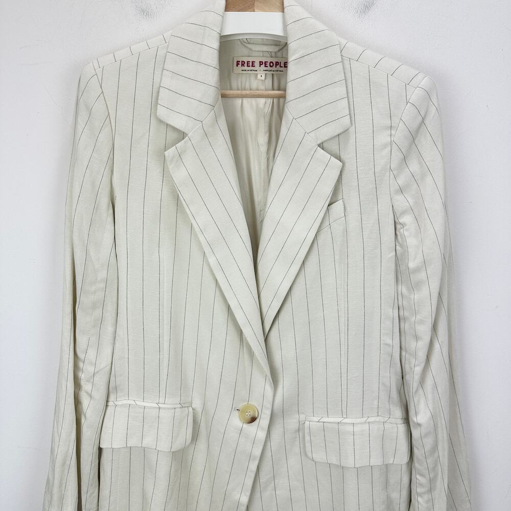 NEW Free People Crosby Blazer Jacket Oversized Linen Blend Ivory Relaxed Small - Picture 5 of 13